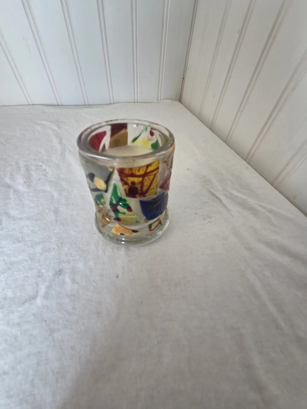 Libbey Hand-Painted Multicolor Mosiac Glass Jar Candle